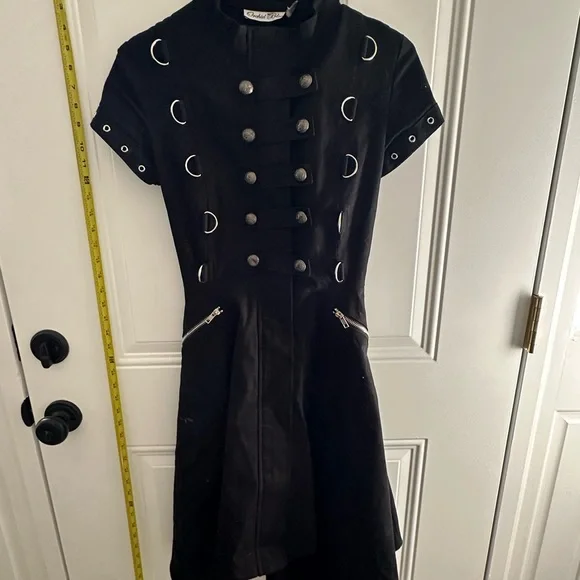 Orchid Bloom Punk/Goth Black Short Sleeve Military Style Dress - Picture 2 of 6